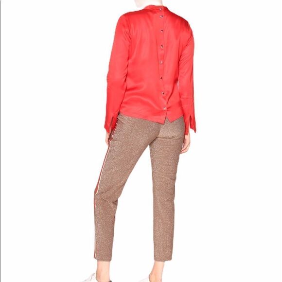 MAISON SCOTCH Red Satin Miscellaneous Reversible Long Sleeve Blouse New Size XS - Picture 3 of 6